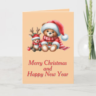Carte Tarjeta de Navidad con imagen de osito y reno.