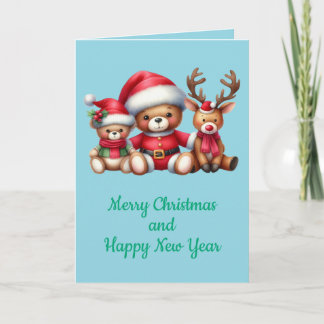 Carte Tarjeta de Navidad con imagen de osito y reno.