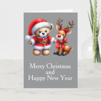 Carte Tarjeta de Navidad con imagen de osito y reno.