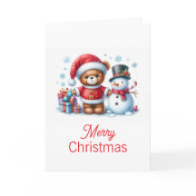 Tarjeta de Navidad con imagen de osito y snowman