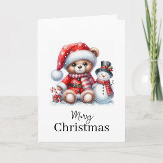 Carte Tarjeta de Navidad: Teddy Bear y Snowman