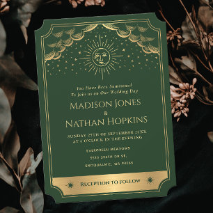 Carte Tarot Gold Green Sun Moon Faire-part de mari