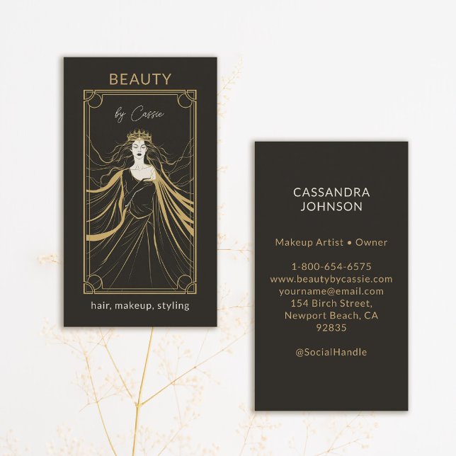 Carte Tarot Maquillage Cheveux Styliste Esthétique (tarot business card mystical goddess makeup hair lashes psychic reiki healer aesthetician)