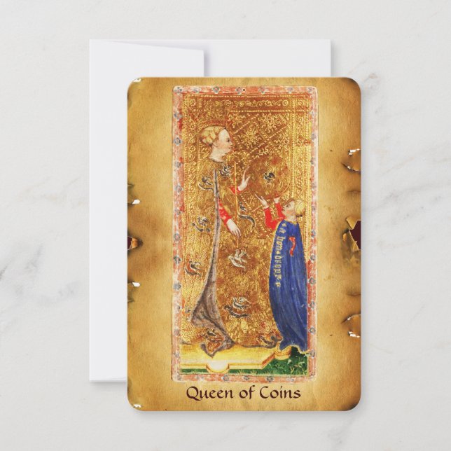 CARTE TAROTS DE RENAISSANCE ANTIQUE / REINE DES PIÈCES (Devant)