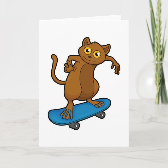 Carte Tarsier en patineur avec planche à roulettes (Devant)