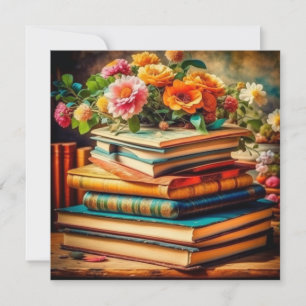 Carte Tas antique de livres anciens et de fleurs