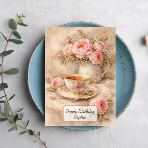 Carte Tasse à thé Shabby Chic avec des roses