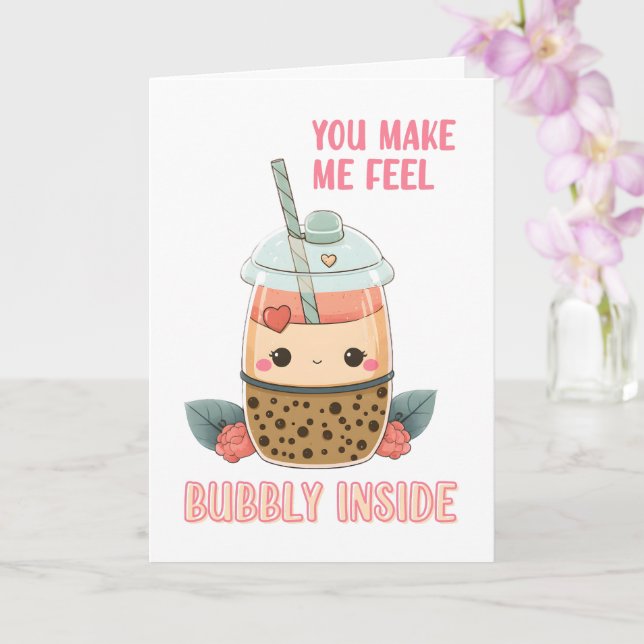 Carte Tasse de bubble tea rose pétillant pour la Saint-V (Orchidée)