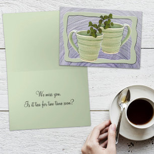 Carte Tasse de thé verte du temps du thé manquant Photo