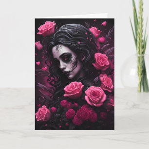 Carte Tattooed Goth Femme rose et rouge Fleurs Valentine