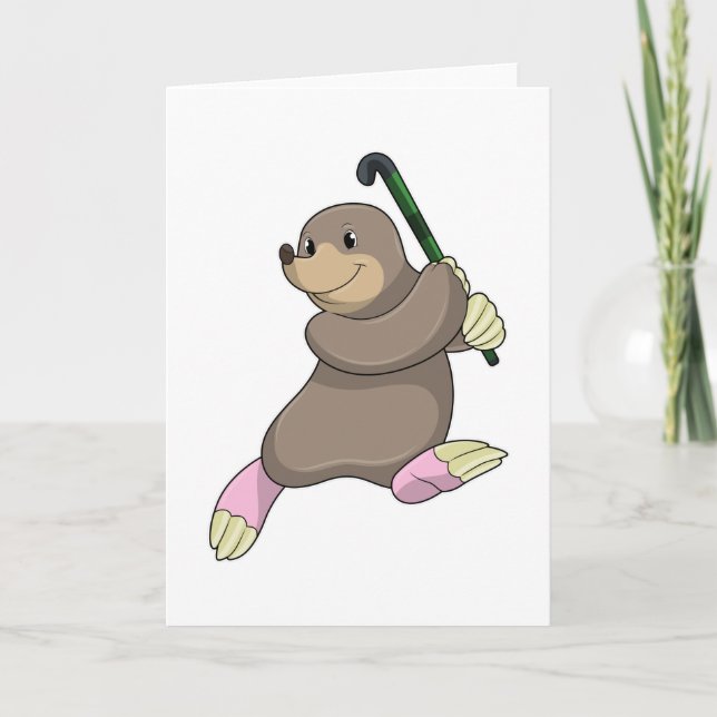 Carte Taupe au hockey avec une batte de hockey (Devant)