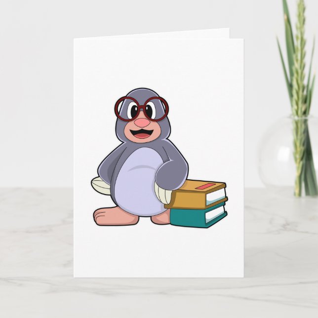 Carte Taupe avec lunettes et livres (Devant)