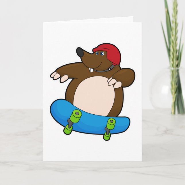 Carte Taupe en patineur avec skateboard et casque (Devant)