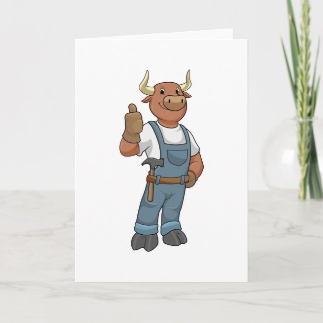 Carte Taureau en bricoleur avec marteau (Devant)
