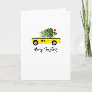 Carte Taxi jaune Cabine Joyeux arbre de Noël Nouvel An