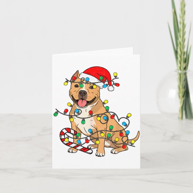 Carte Tbull Dog Christmas Lights Santa Xmas Pet Dog Love (Devant)