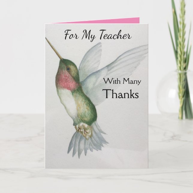 Carte Teacher Merci Happy Hummingbird Aquarelle (Devant)