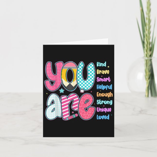 Carte Teacher You Are Smart Brave Strong Kind Loved Moti (Devant)