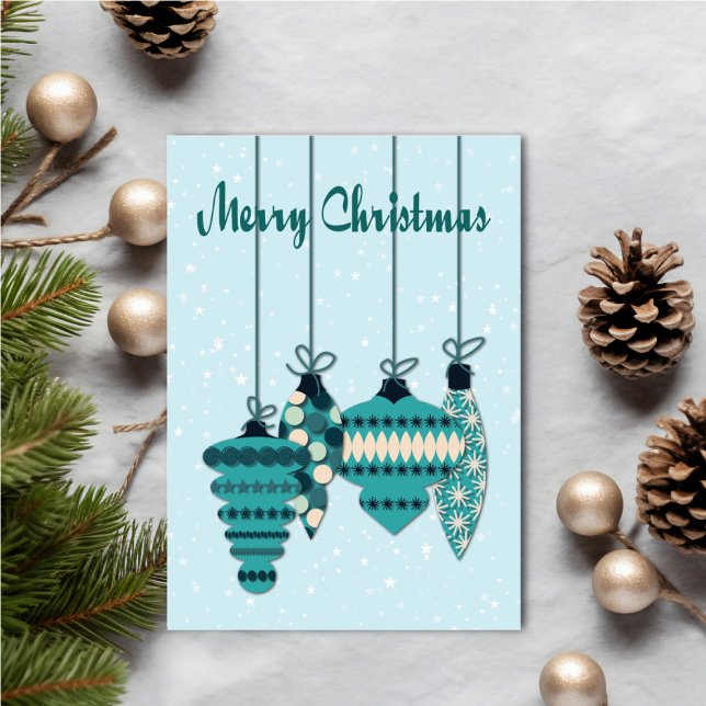 Carte Teal Ornaments Christmas (Personalize your holiday wishes, by adding a custom message.)
