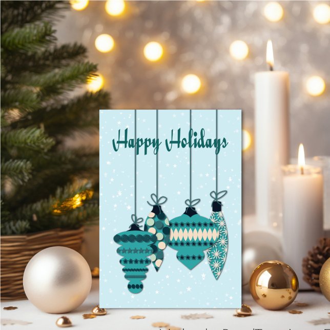 Carte Teal Ornaments Holiday (Personalize your holiday wishes, by adding a custom message.)