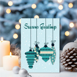 Carte Teal Ornaments Seasons Greetings