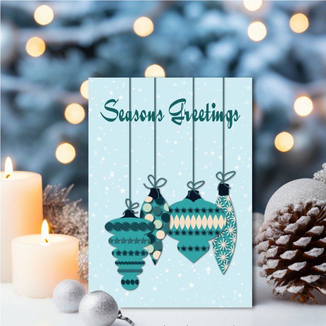 Carte Teal Ornaments Seasons Greetings (Personalize your holiday wishes, by adding a custom message.)