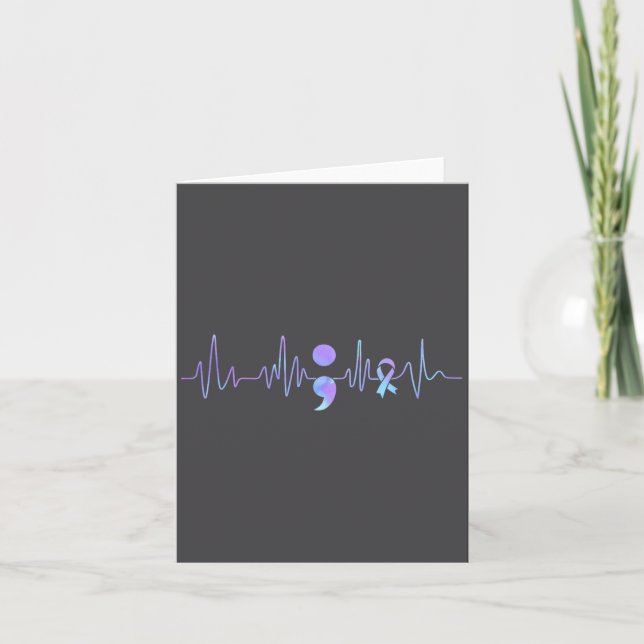 Carte Teal Purple Heartbeat Semicolon Suicide Prevention (Devant)