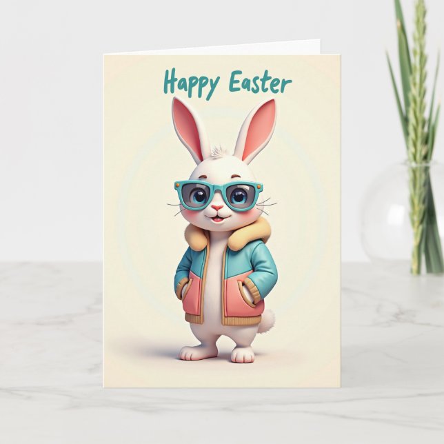 Carte Teal Rabbit Easter Card (Devant)