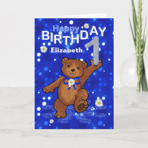 Carte Teddy Bear 1er anniversaire pour fille