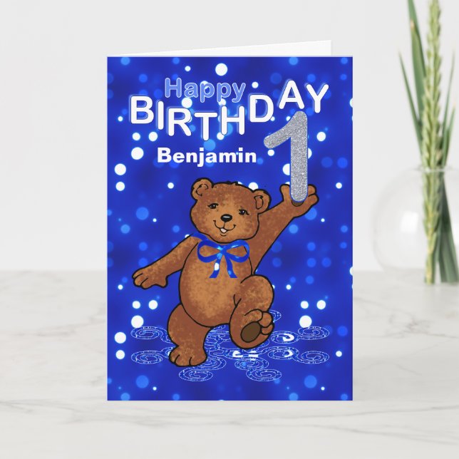 Carte Teddy Bear 1er anniversaire pour garçon (Devant)