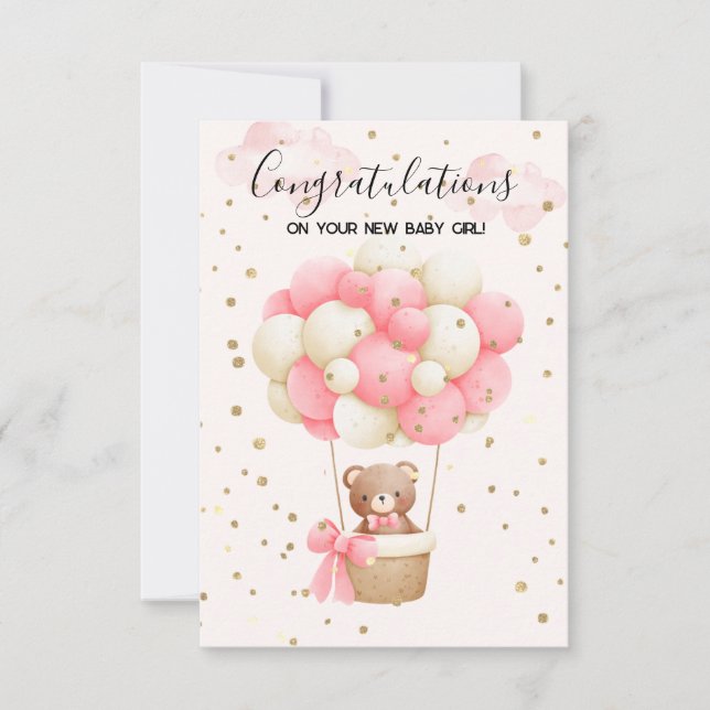Carte Teddy Bear Baby Girl Félicitations Card (Devant)