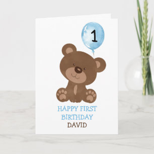 Carte Teddy Bear Boy Poing Anniversaire mignon 1er Anniv