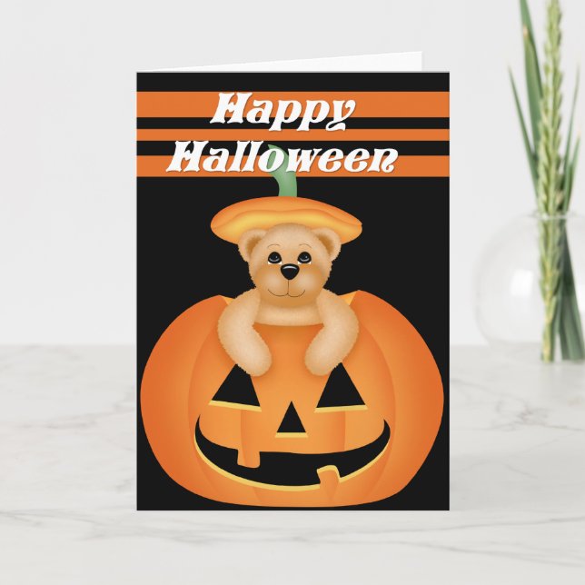 Carte Teddy Bear en Citrouille Happy Halloween Card (Devant)