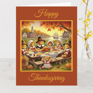 Carte Teddy Bear Famille Thanksgiving
