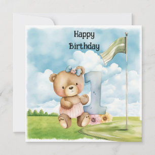Carte Teddy Bear Girl 1er Anniversaire d'un an