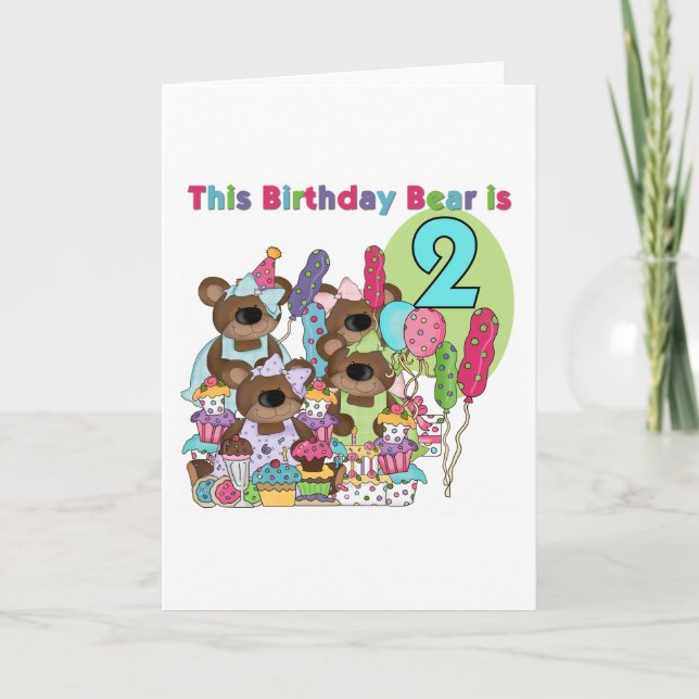Carte Teddy Bear Party 2nd Birthday T-shirts et cadeaux (Devant)