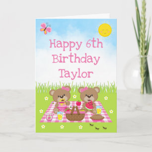 Carte Teddy Bear Pique-nique rose En vichy Joyeux Annive