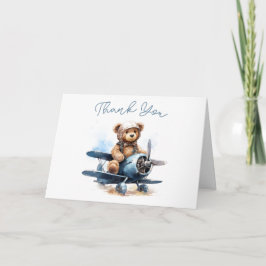 Carte Teddy Ours Avion Aquarelle Bébé Merci