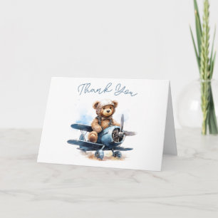 Carte Teddy Ours Avion Aquarelle Bébé Merci
