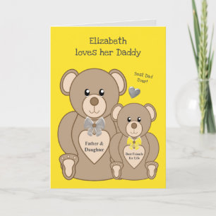 Carte Teddy ours vous aime papa jaune et gris