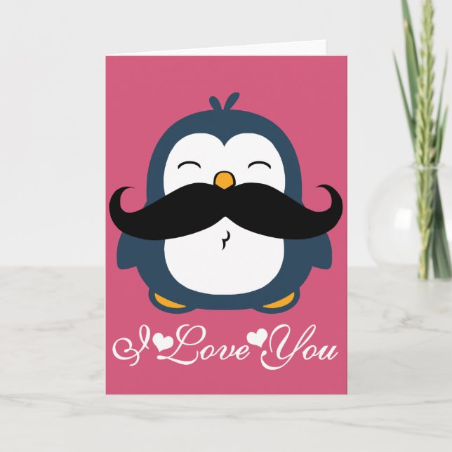 Carte Tendance de Moustache de Manchot Je T'Aime (Devant)