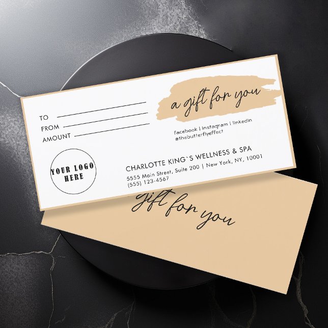 Carte tendance, moderne, écriture manuscrite, logo, beig (Personalized, trendy, modern, handwriting, logo, beige gift certificate.)