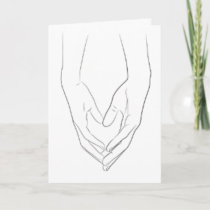 Carte Tenir Mains Coeur Ligne Minimale Art Mignonne Amou