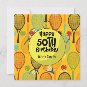 Carte Tennis 50e anniversaire avec nom sur Racket Thème