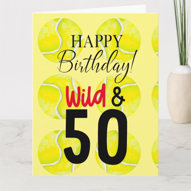 Carte Tennis 50e Anniversaire balle de tennis et nombre (Devant)