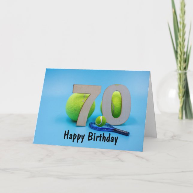 Carte Tennis 70e anniversaire avec balle sur bleu (Devant)