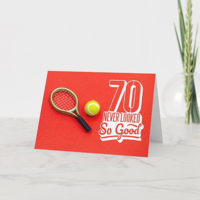 Carte Tennis 70e anniversaire avec balle sur rouge (Devant)