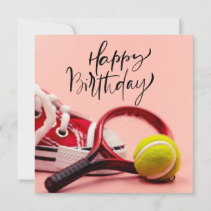 Carte Tennis Anniversaire avec balle et raquette sur ros