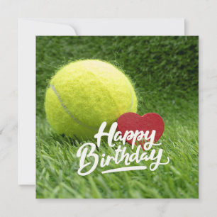Carte Tennis Anniversaire avec balle et raquette sur ver