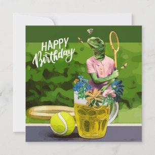 Carte Tennis Anniversaire avec bière et raquette à balle
